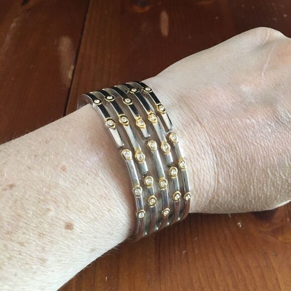 Bundle Sale 3 for $15 | Silver Tone Hinge Bracelet with Gold Tone Highlights / R - Picture 3 of 10